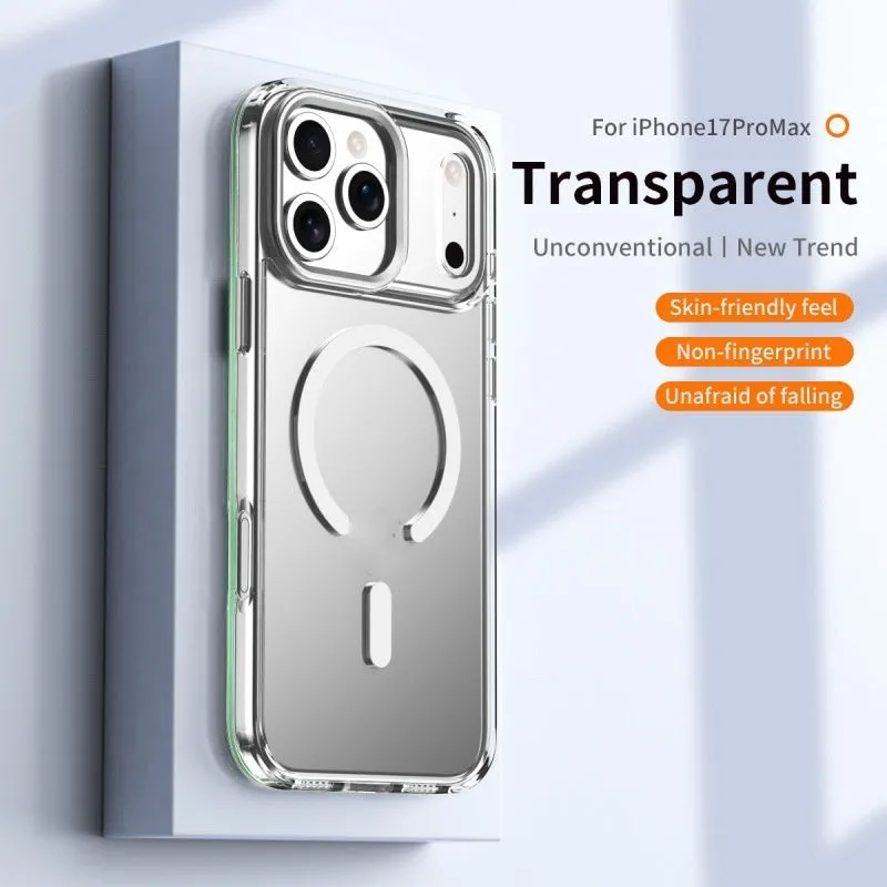 Transparent magnetic phone case for iPhone 17 Pro Max with matte frosted finish