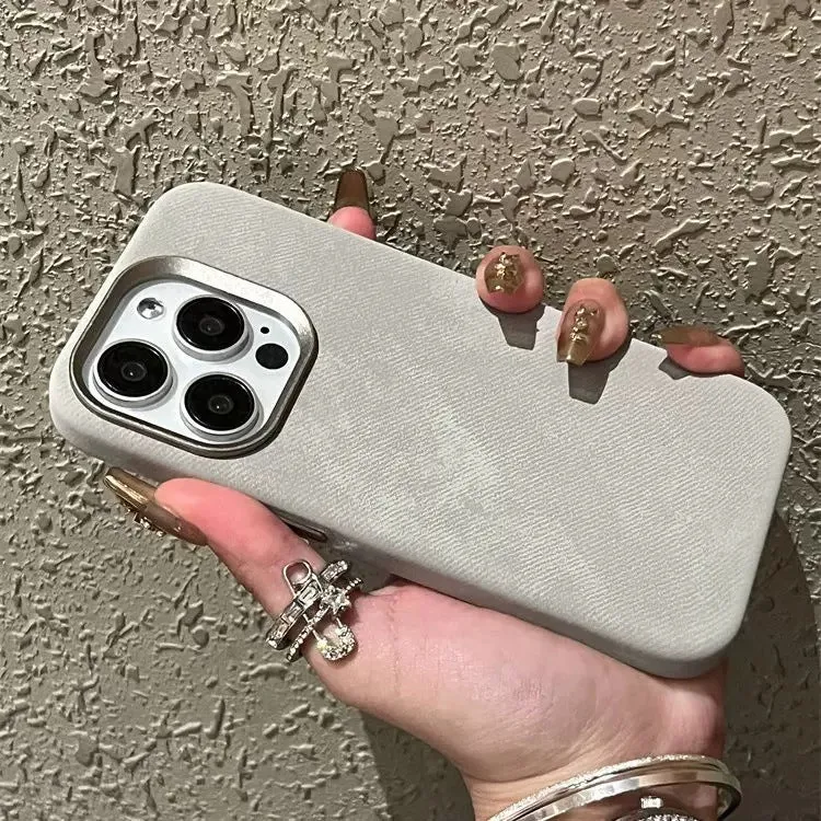 Magnetic velvet iPhone case in silver grey colour with shockproof hard case design