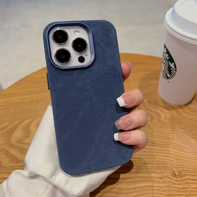 Magnetic velvet iPhone case in silver grey colour with shockproof hard case design