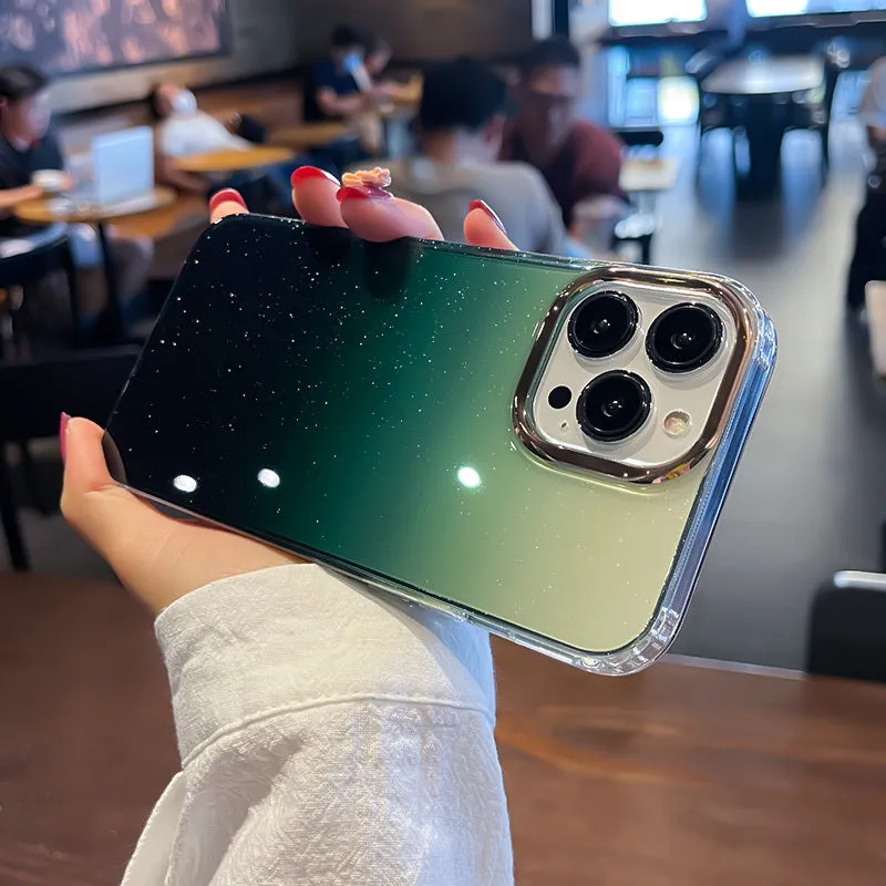 Soft texture iPhone case with creative glue design in black, green, orange, and purple colours