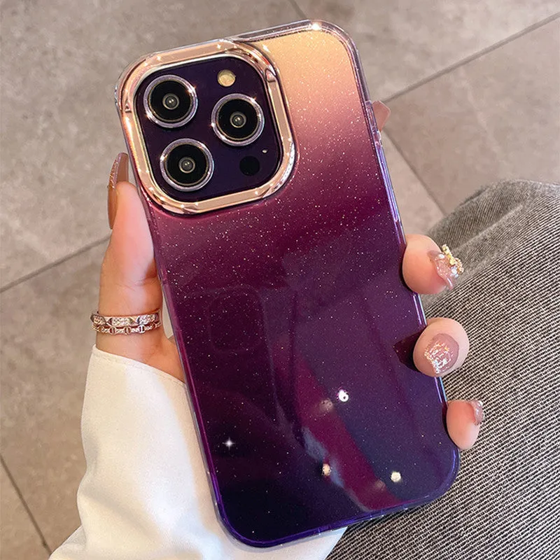 Soft texture iPhone case with creative glue design in black, green, orange, and purple colours
