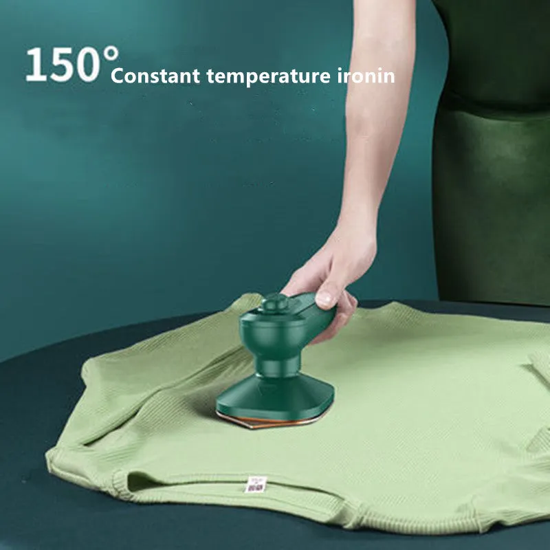 Dark green portable hanging steam ironing machine with ceramic panel.
