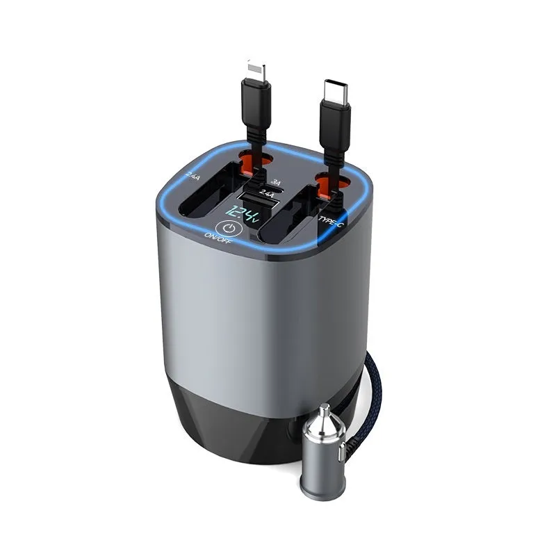 Gun grey matte black cup car charger with retractable cable in vehicle cup holder