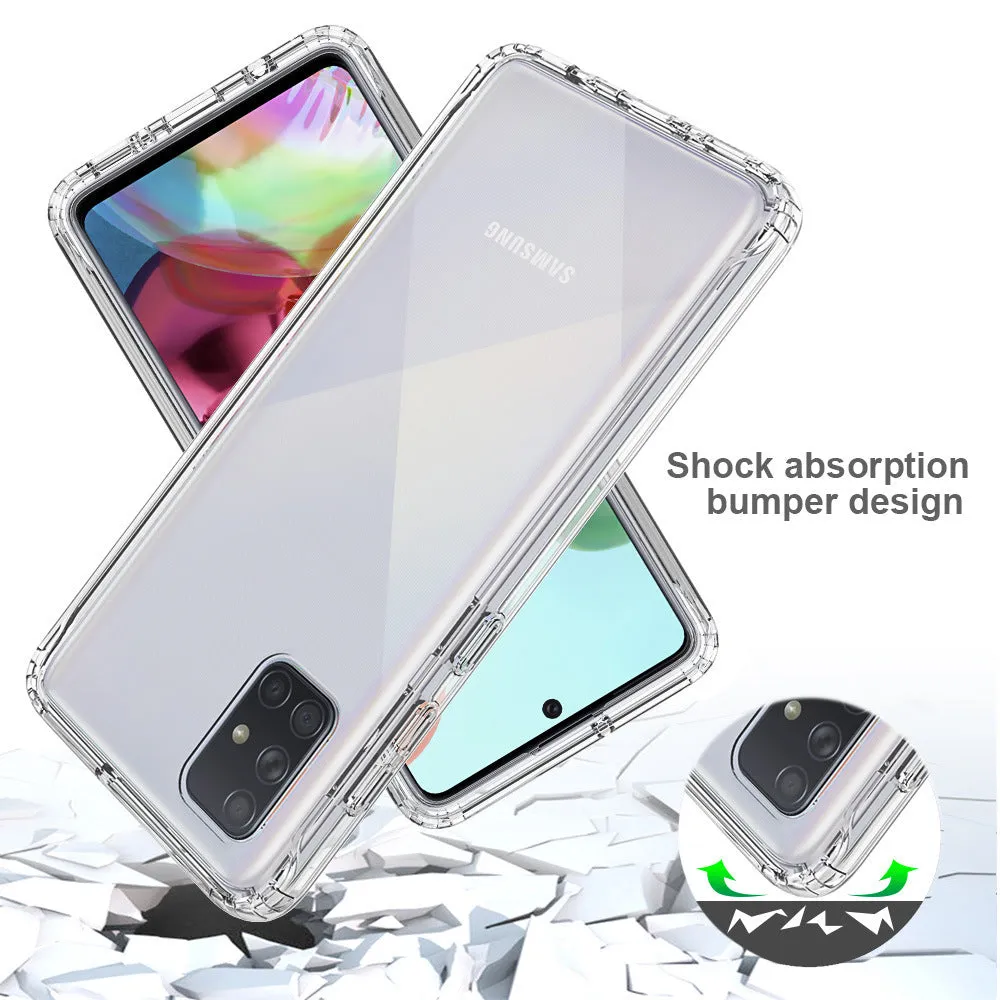Transparent all-inclusive mobile phone case for Samsung Galaxy phones on a table.