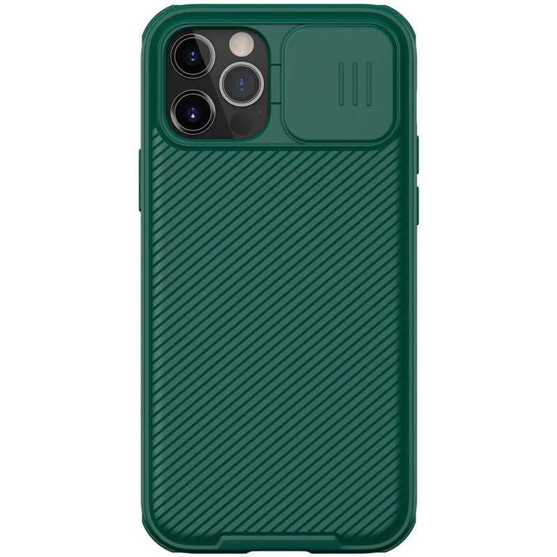 NILLKIN Black Mirror Pro Series phone case for iPhone 12 with sliding camera cover in black, blue and green options
