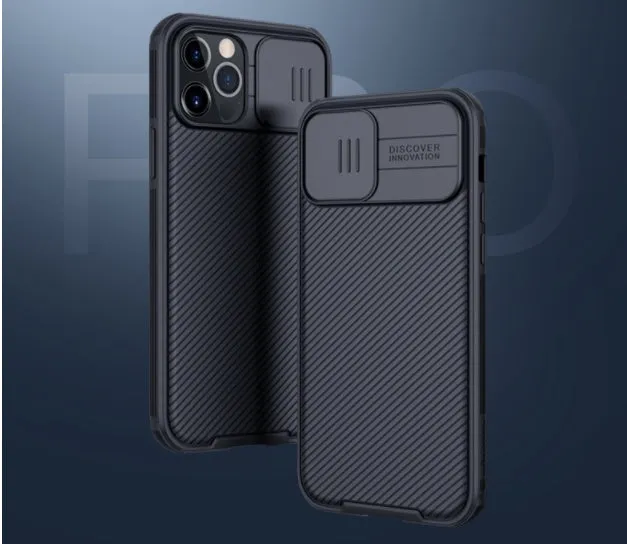 NILLKIN Black Mirror Pro Series phone case for iPhone 12 with sliding camera cover in black, blue and green options