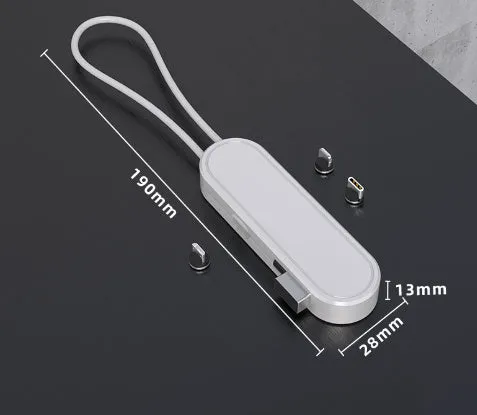 Three-in-one telescopic data cable extended to 0.35 metres with Apple, Micro USB and USB-C connectors
