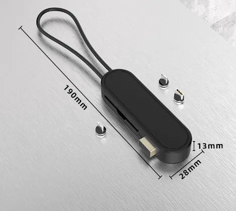 Three-in-one telescopic data cable extended to 0.35 metres with Apple, Micro USB and USB-C connectors