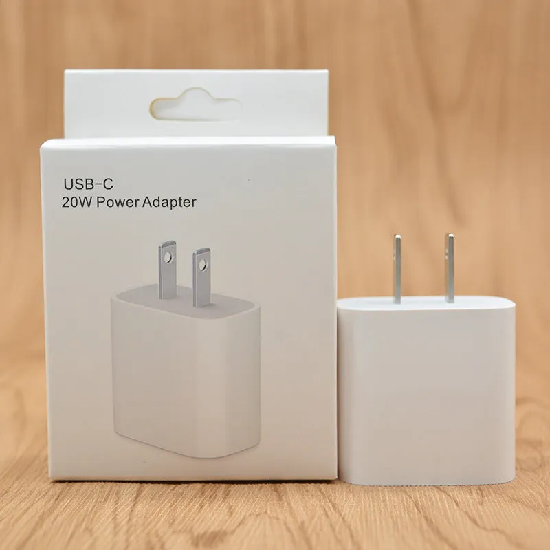 White 20W mobile PD charger with Type-C interface showing international plug compatibility