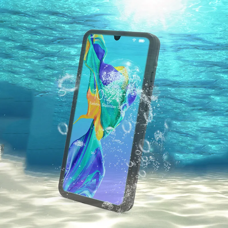 Huawei P30 smartphone case with wave point design in black and grass blue colours