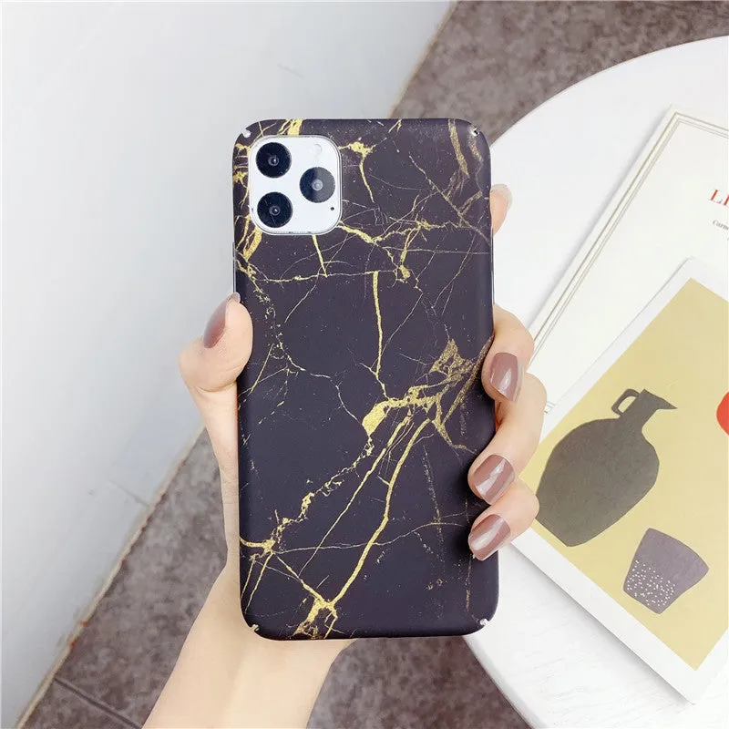 Marbled geometric design hard phone case for iPhone and Android models in PC material.