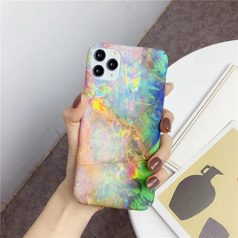 Marbled geometric design hard phone case for iPhone and Android models in PC material.