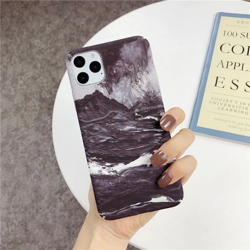 Marbled geometric design hard phone case for iPhone and Android models in PC material.