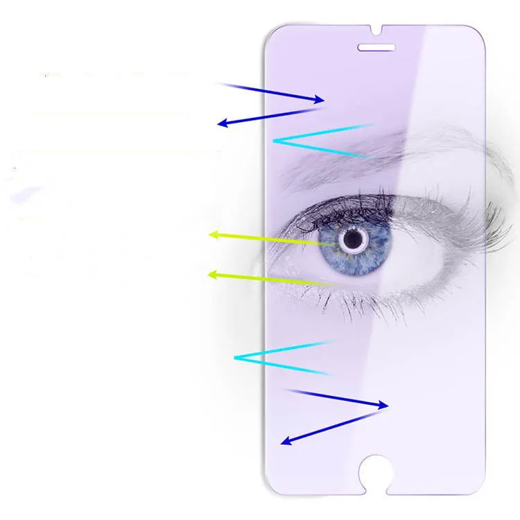 Violet light tempered glass screen protector for Vivo smartphones on a packaging card.