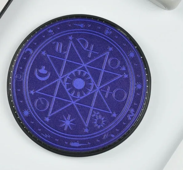 Magic circle design wireless charging pad showing geometric patterns with Qi 10W fast charging capability