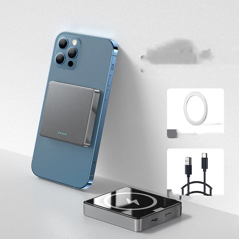 Blue MagSafe-compatible wireless power bank with 10000mAh capacity showing magnetic charging surface