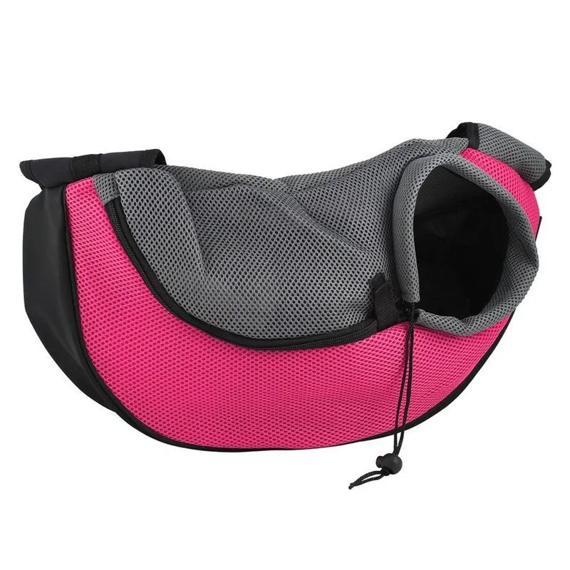 Blue pet backpack carrier for a small cat, showing padded interior and adjustable straps.