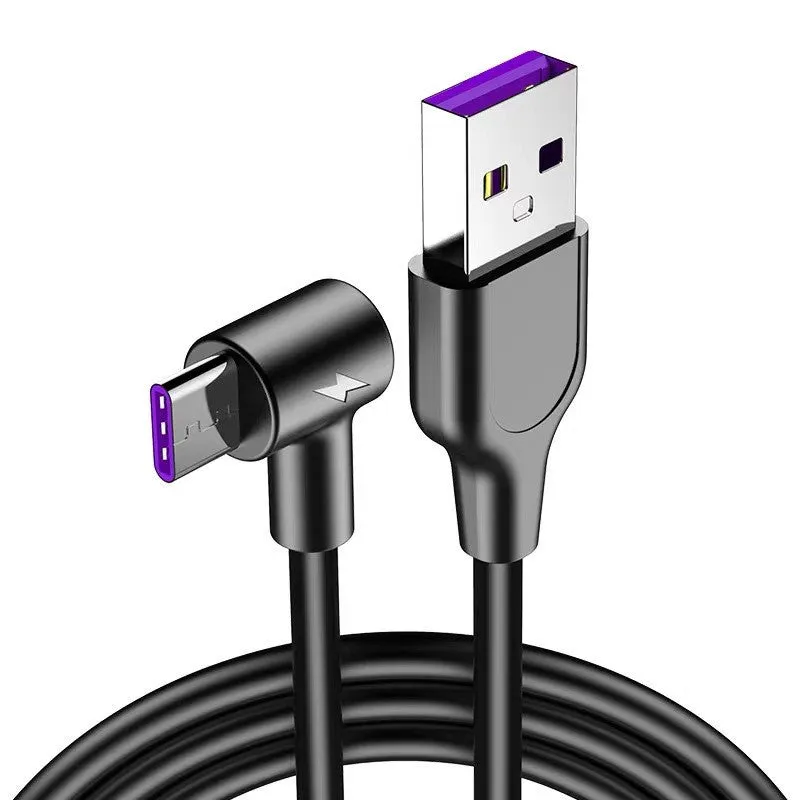 Black elbow Type-C charging cable for Android phones showing angled connector design