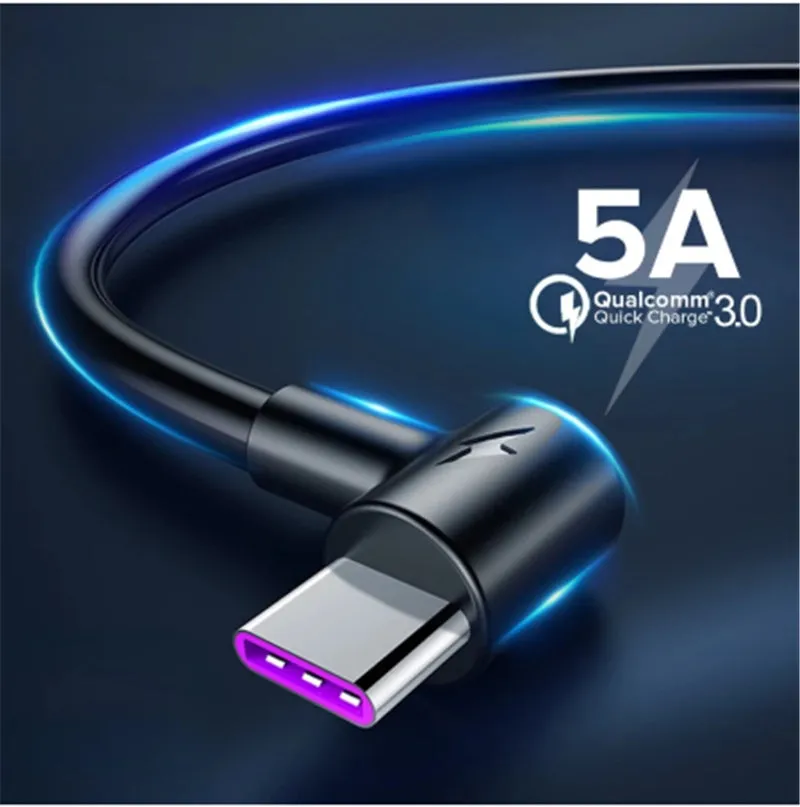Black elbow Type-C charging cable for Android phones showing angled connector design