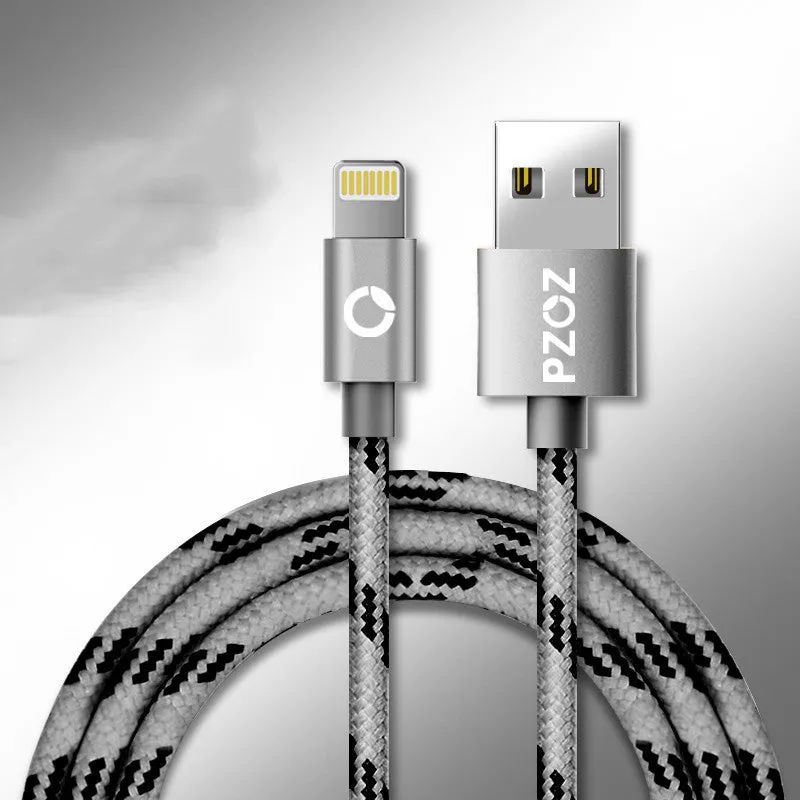 Apple MFi certified grey nylon braided Lightning charging cable 1 metre length