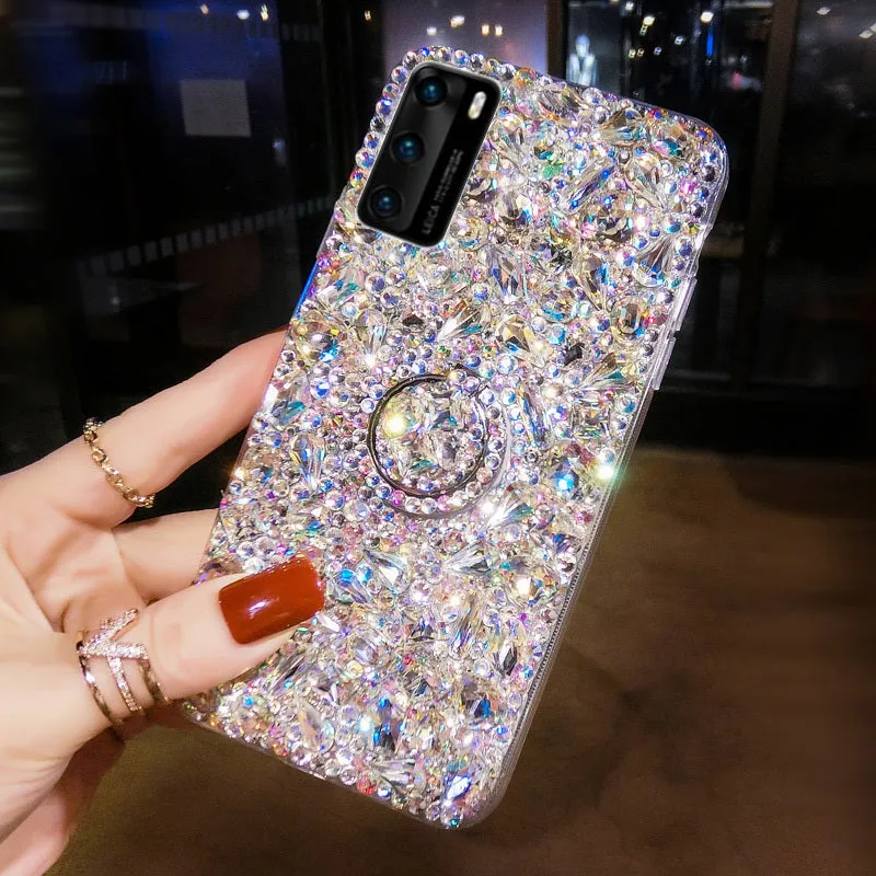 Luxury full diamond acrylic phone case for Samsung Galaxy with colourful finish and bracket