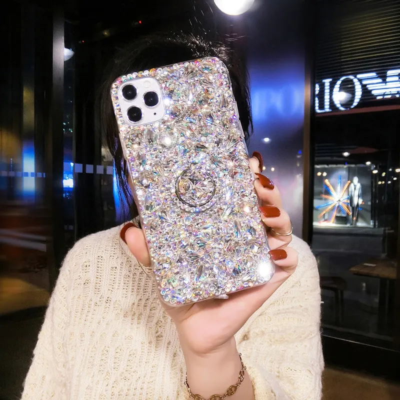 Luxury full diamond acrylic phone case for Samsung Galaxy with colourful finish and bracket