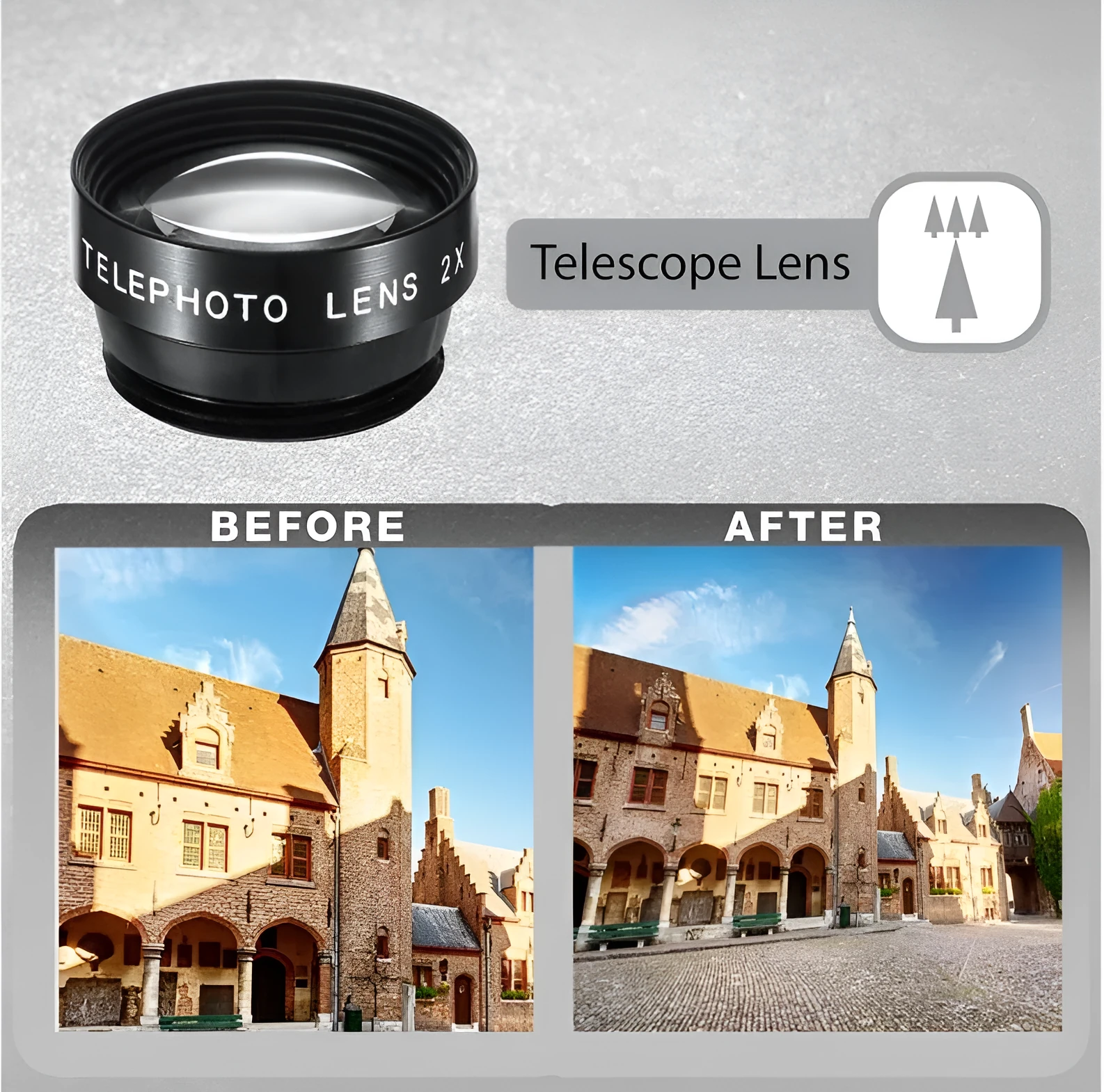 Black 5-in-1 smartphone lens kit with universal clip, fisheye, wide angle, macro and telephoto lenses