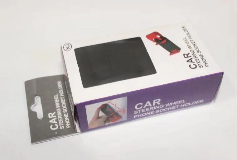 Car steering wheel phone holder in five colour options showing compact ABS plastic construction