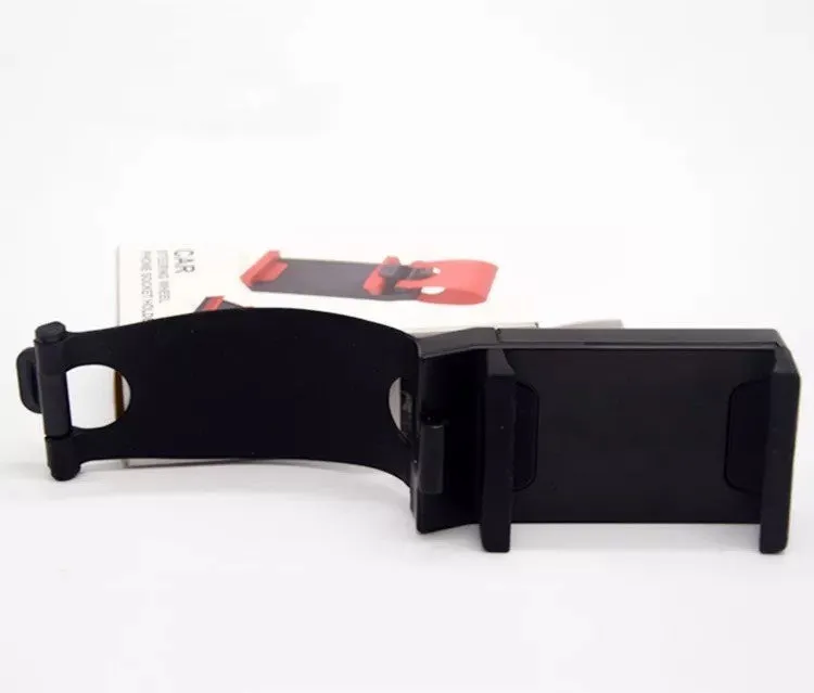 Car steering wheel phone holder in five colour options showing compact ABS plastic construction