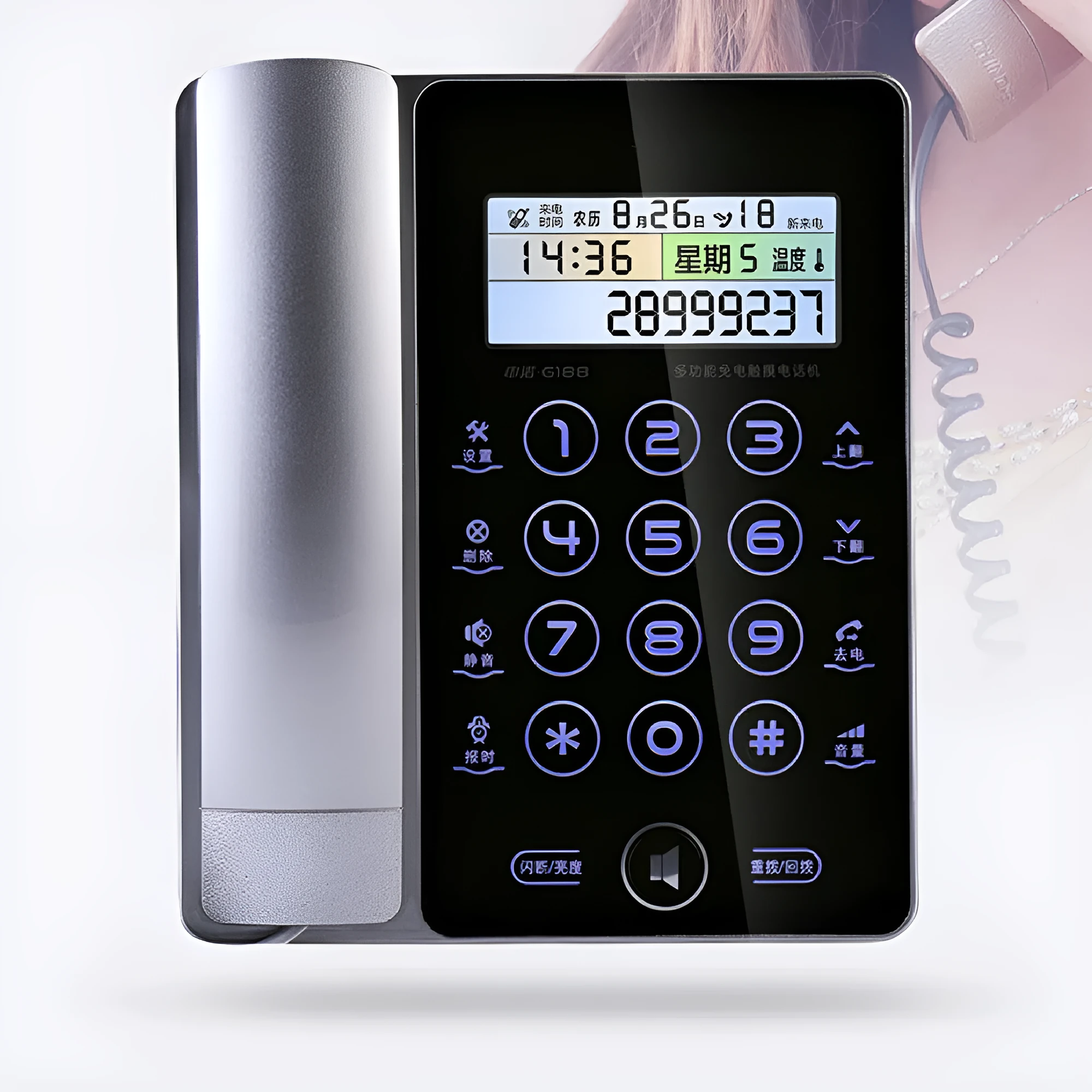 Creative Fashion G188 gold touch screen landline telephone on a desk