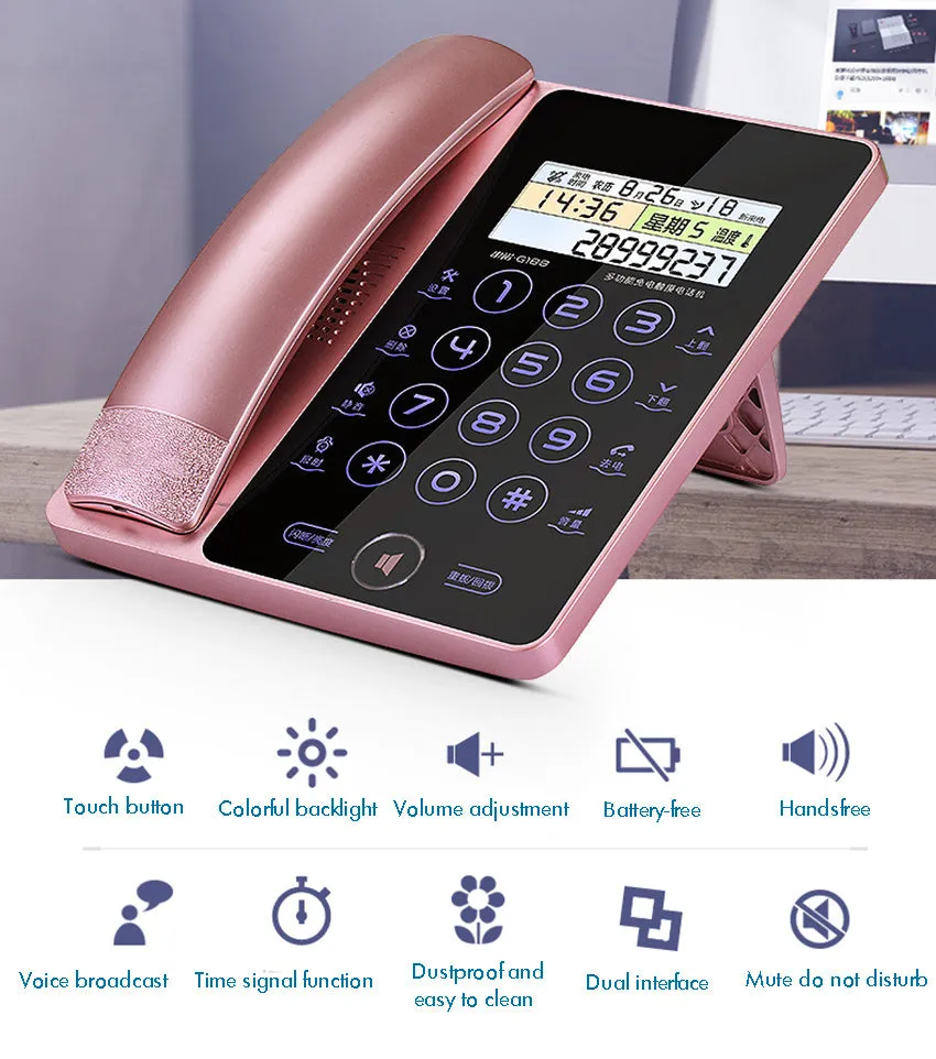 Creative Fashion G188 gold touch screen landline telephone on a desk
