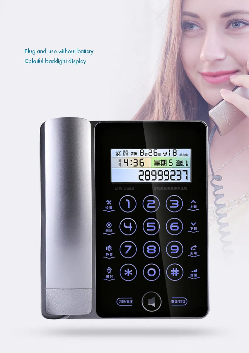 Creative Fashion G188 gold touch screen landline telephone on a desk