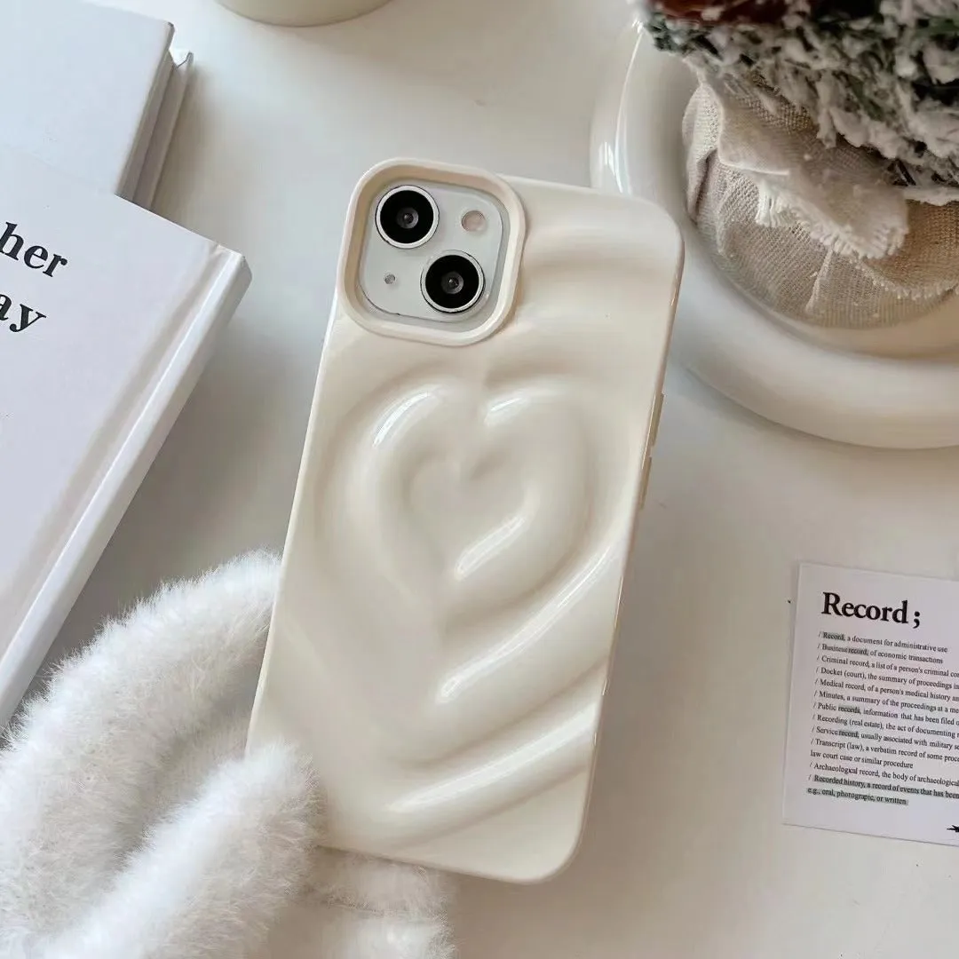 Solid colour TPU iPhone case with a raised 3D love design in bright purple.