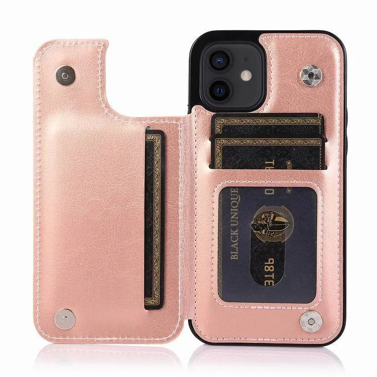 Brown crazy horse pattern leather case with double buckle holster for iPhone 13
