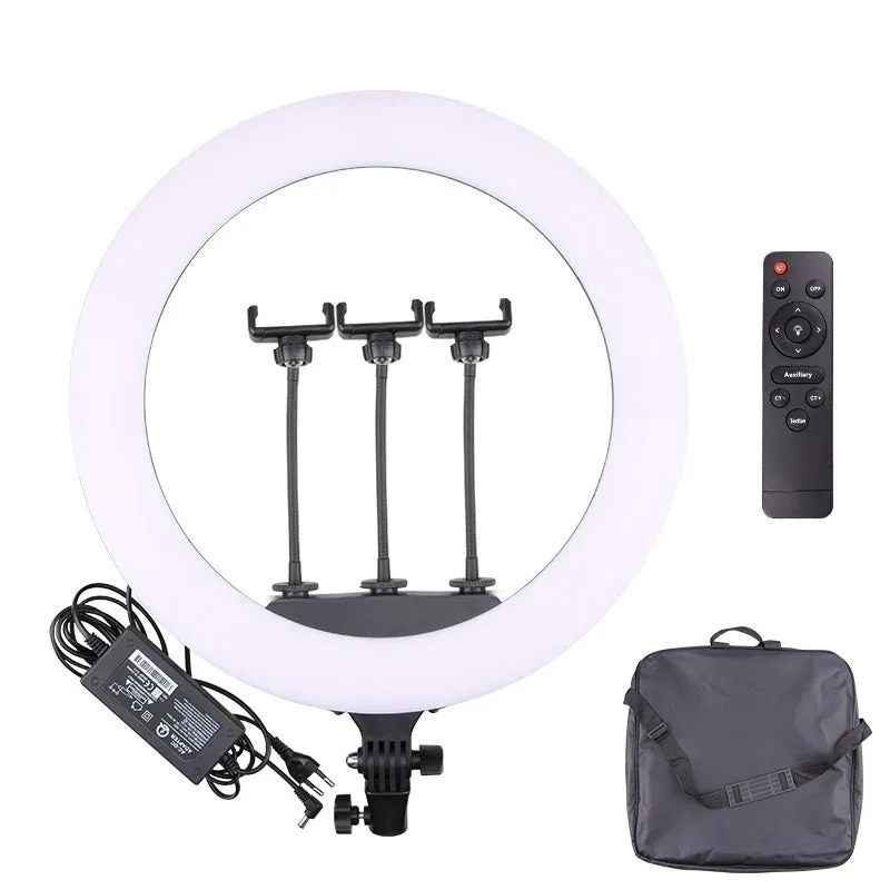 18-inch diameter LED ring light with remote control on a 210cm adjustable aluminium stand for live streaming