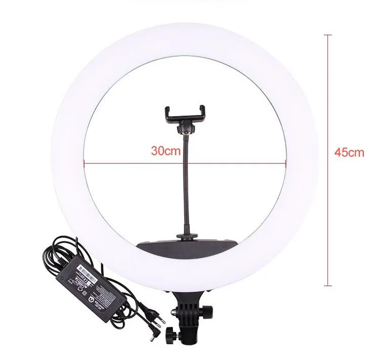 18-inch diameter LED ring light with remote control on a 210cm adjustable aluminium stand for live streaming
