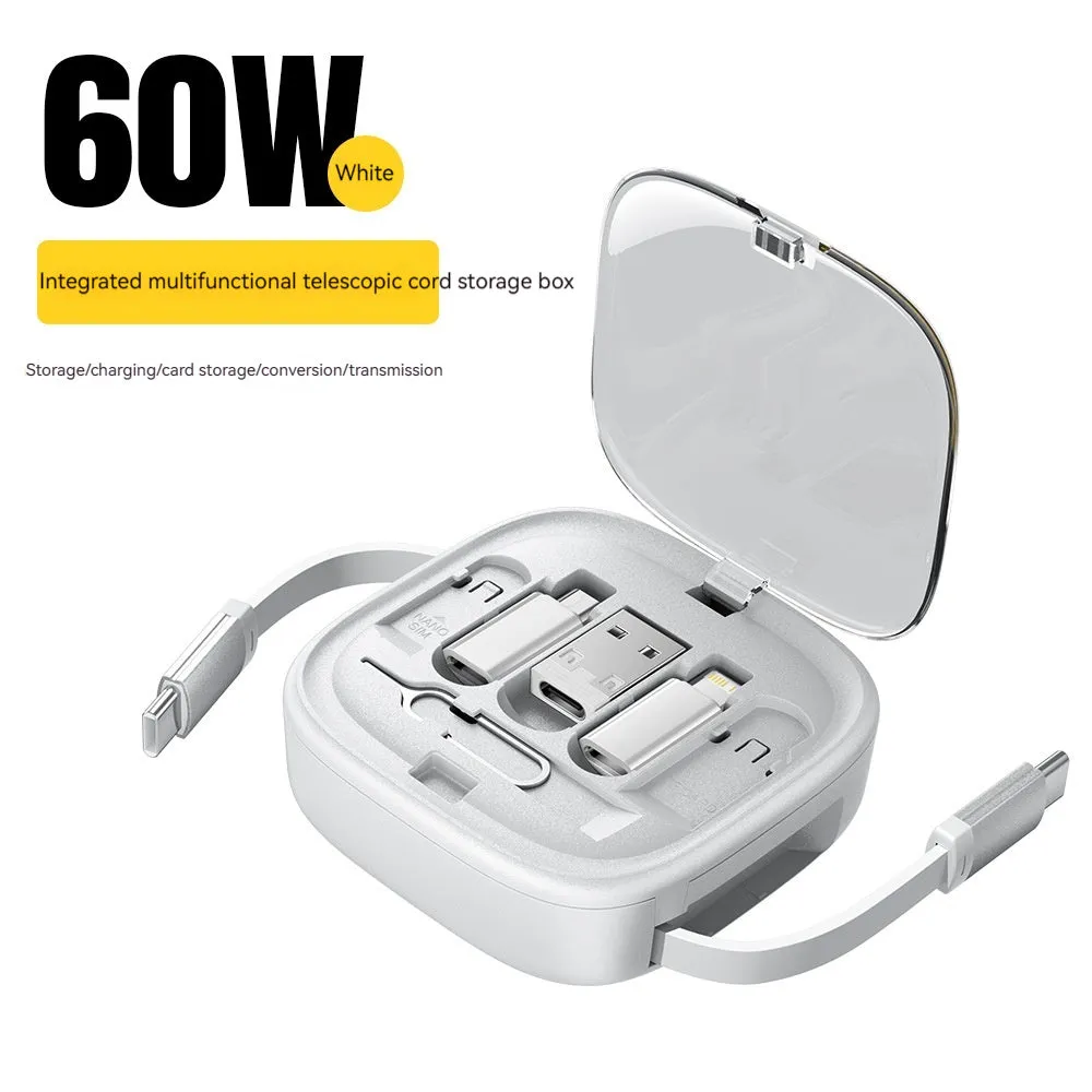 Black and white ABS PC mobile phone charging interface cable storage box with multi-function cable