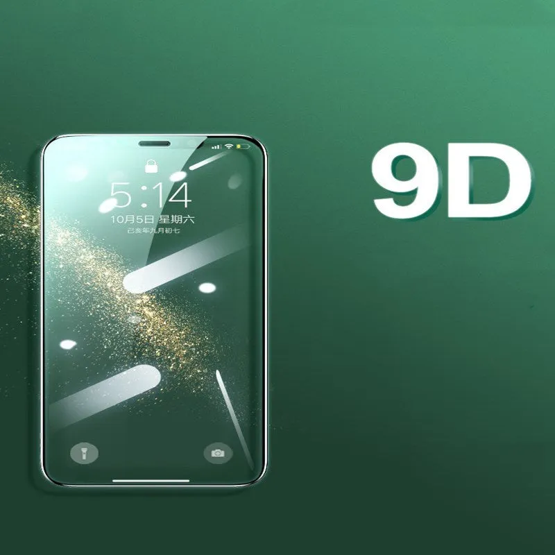 Tempered glass screen protector for iPhone models 11, X, XS, showing anti-fingerprint and HD features.