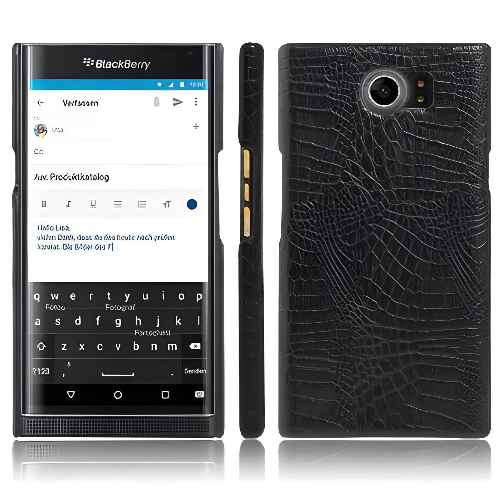 Black leather phone case for BlackBerry Key2 with PC and leather back cover and oil edge finish