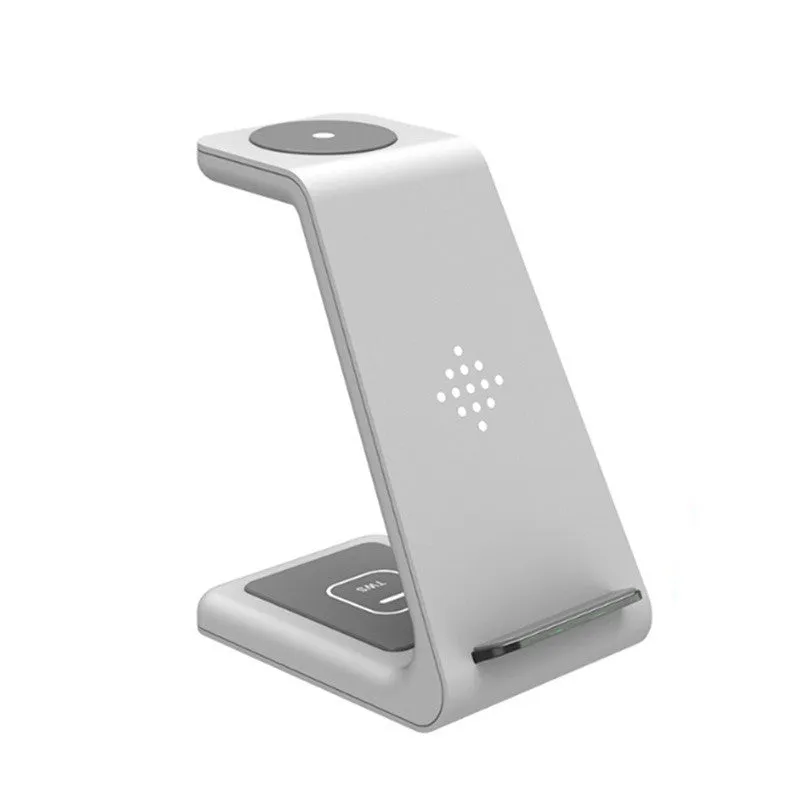 T3 model wireless charging pad for Apple iPhone, shown in black, white and grey colour options.