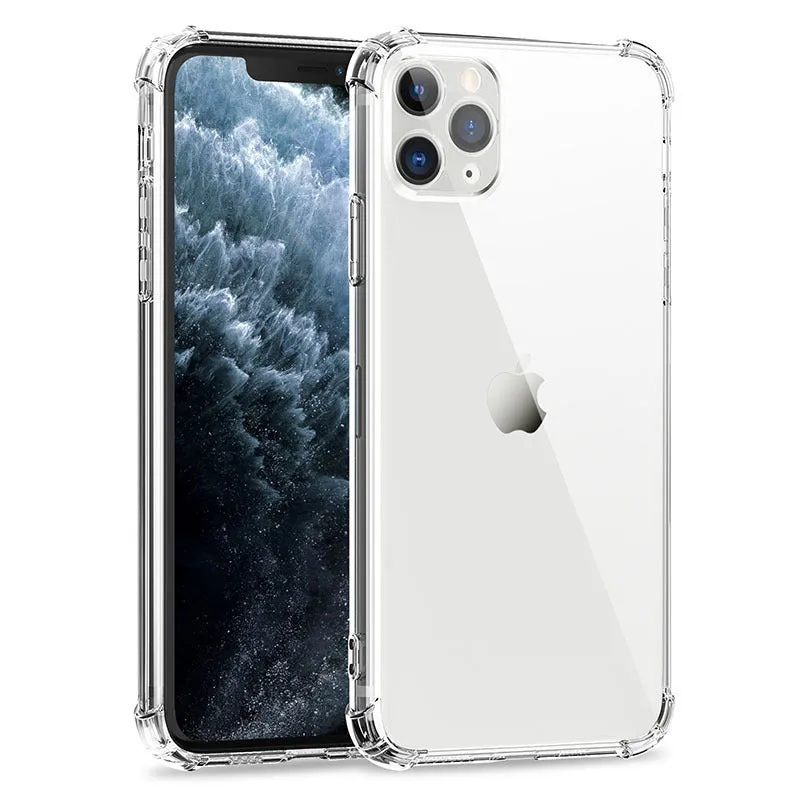Thickened transparent TPU iPhone case with four-corner airbag protection shown on iPhone