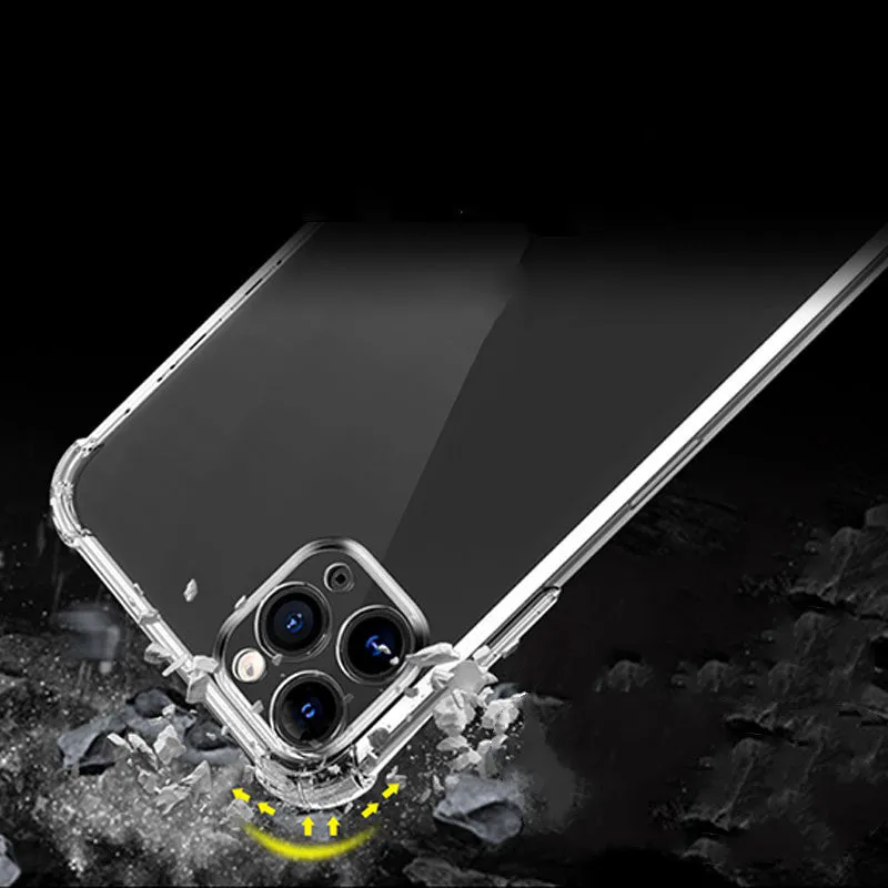 Thickened transparent TPU iPhone case with four-corner airbag protection shown on iPhone