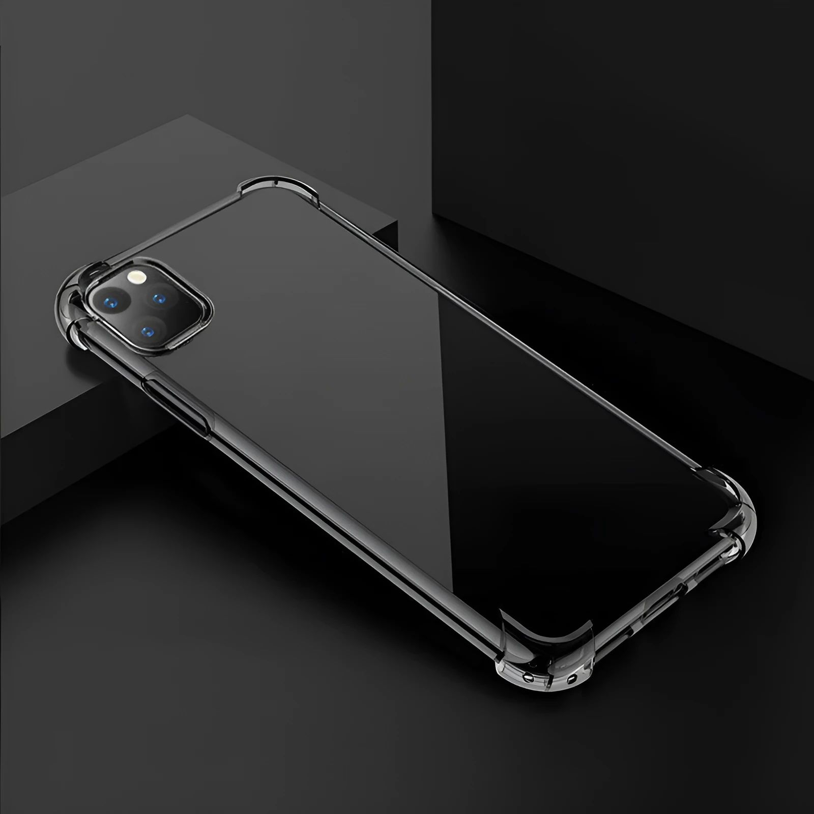 Thickened transparent TPU iPhone case with four-corner airbag protection shown on iPhone