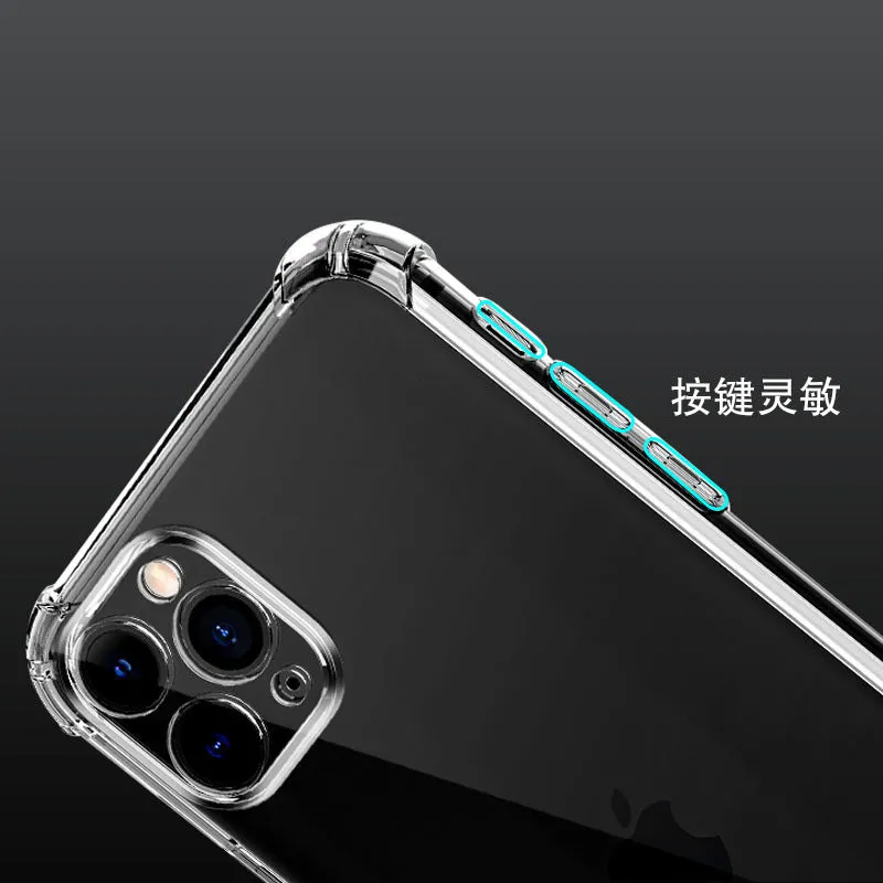 Thickened transparent TPU iPhone case with four-corner airbag protection shown on iPhone