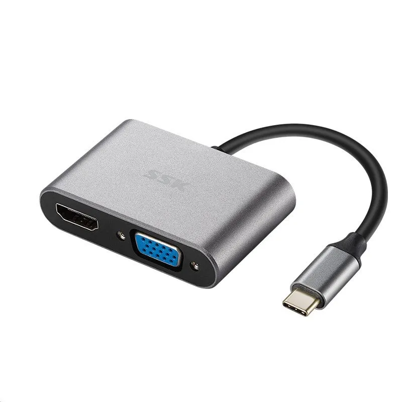 Grey 11-in-1 USB-C docking station with HDMI, VGA, USB ports, Ethernet, and card reader on a desk.