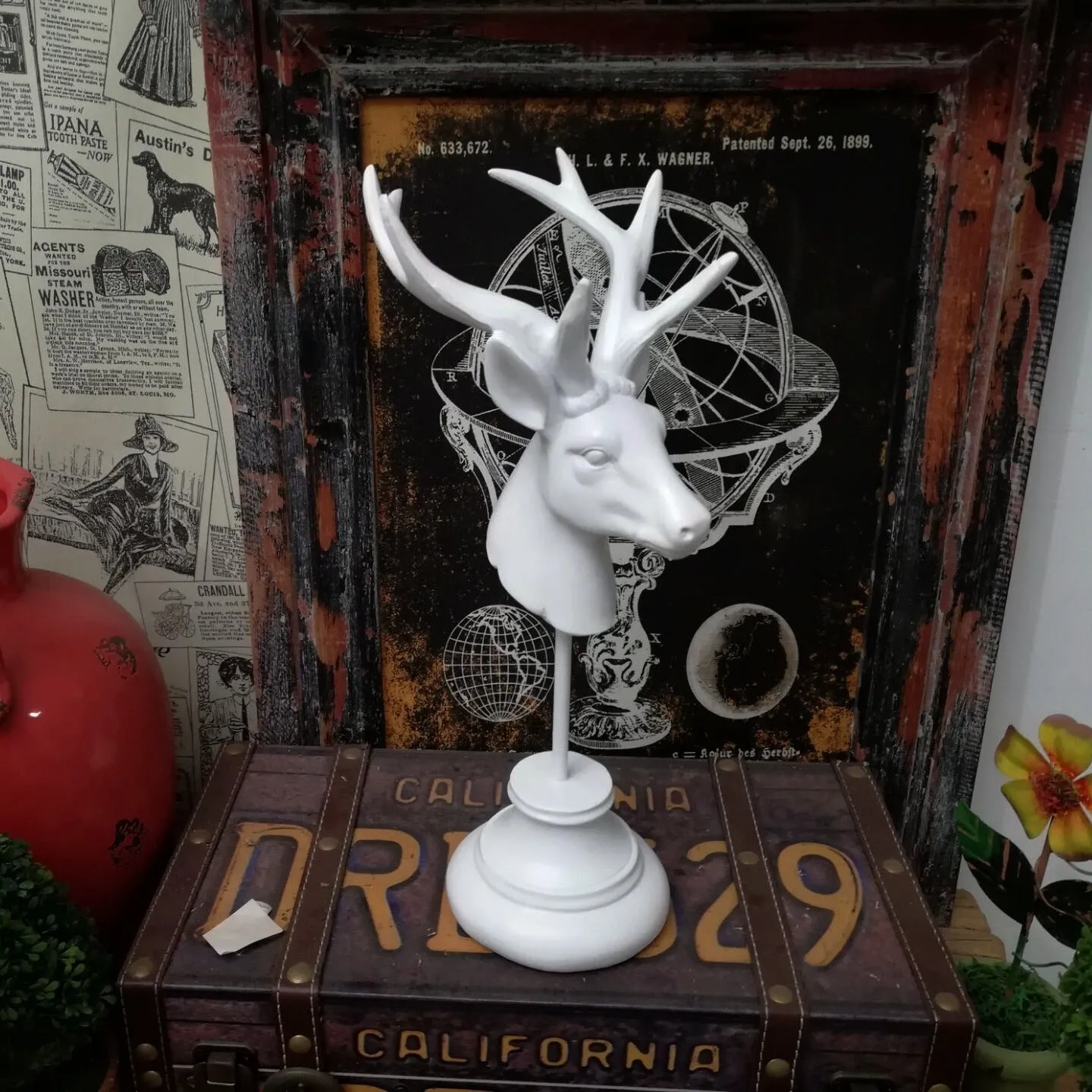 Solid natural resin deer sculpture home decoration ornament in wood colour finish.