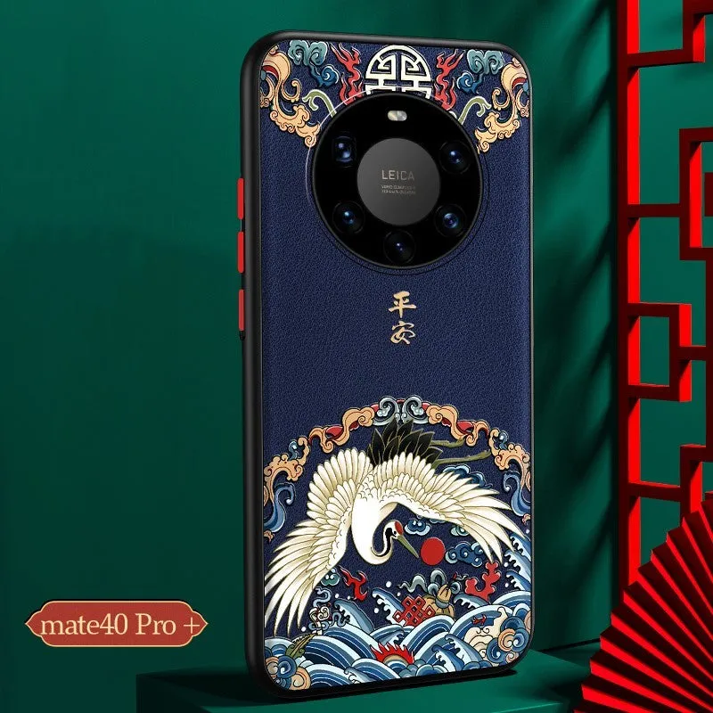 Chinese style imitation leather protective case for Huawei Mate40 phone featuring a Dragon design.