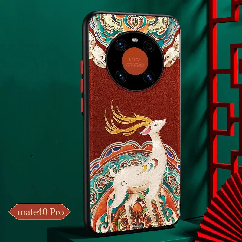 Chinese style imitation leather protective case for Huawei Mate40 phone featuring a Dragon design.