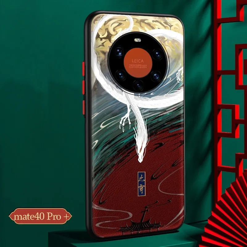 Chinese style imitation leather protective case for Huawei Mate40 phone featuring a Dragon design.
