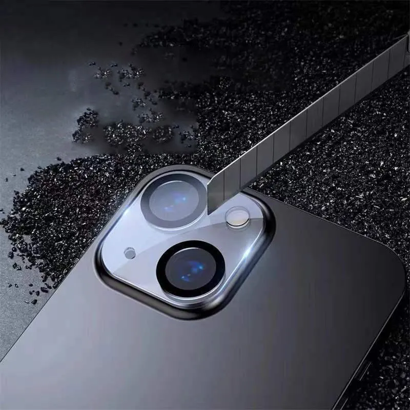 Screen printing 3D radian tempered glass lens protection film for iPhone with black luminous ring on camera